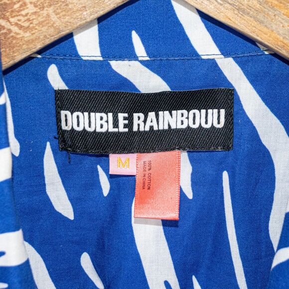 Double Rainbouu  Short Sleeve Button up camp shirt blue print Men's Medium - Picture 3 of 5